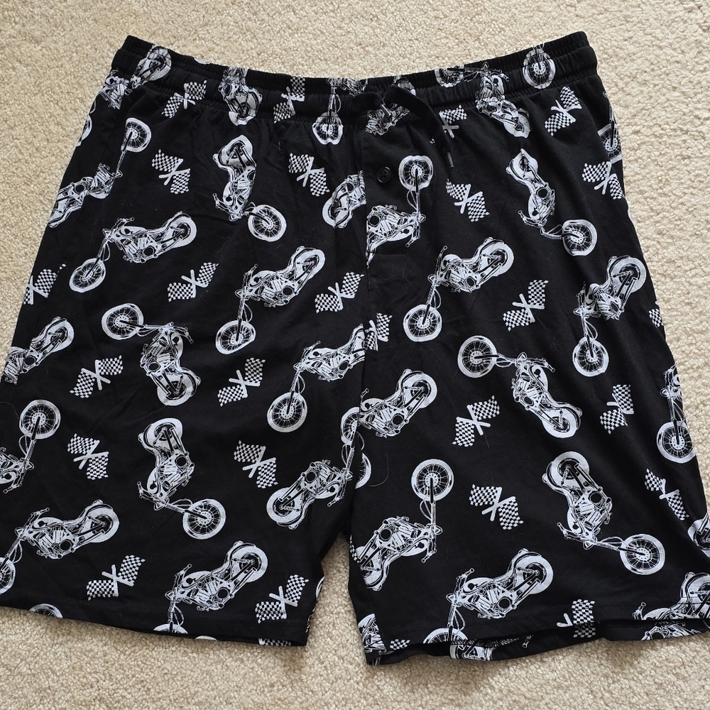 🌈Mad Engine Black Motorcycle Print Pajama Lounge Shorts Size XL